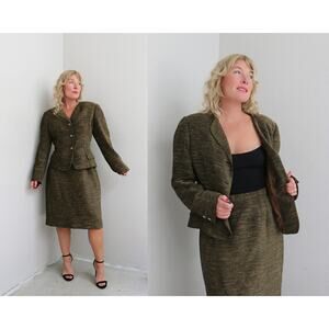 1990's Vintage Florine Wachter Woven Autumn Skirt Blazer Suit Set Women's MD LG